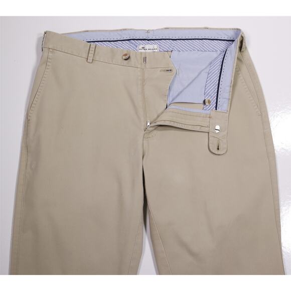 Peter Millar Soft Touch Khaki Tan Flat Front Chino Pants Trousers 35x31 - Picture 5 of 7